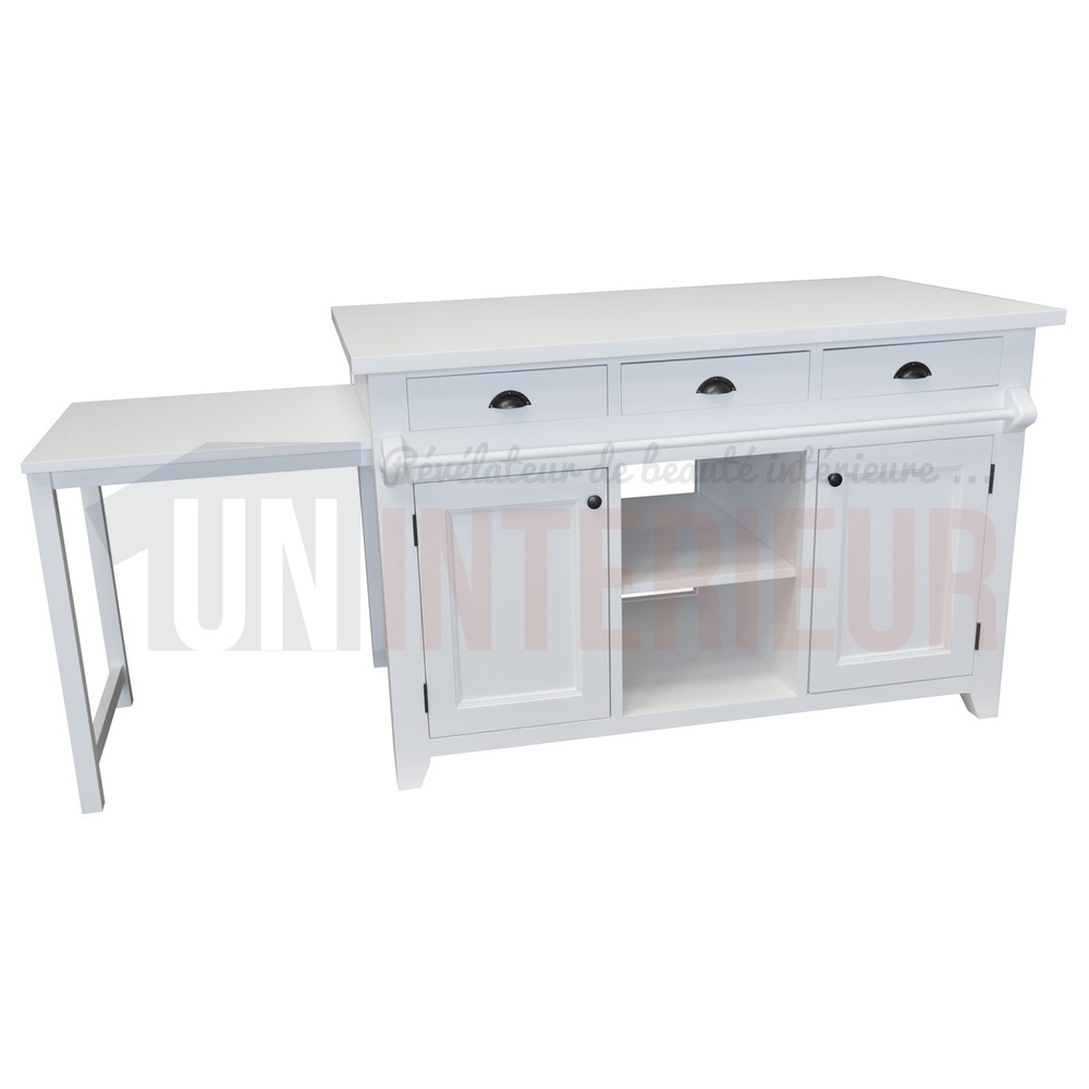 Ilot central de cuisine en pin avec table pin massif Cuisine avec table integree