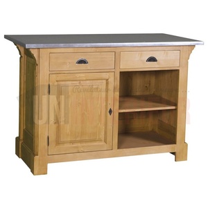 Petit comptoir passe-plat en zinc et pin massif 120cm (95cm de haut) - Chester