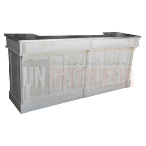 Grand meuble bar de 210cm en pin massif avec plateau zinc - Chester