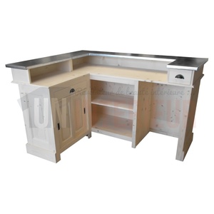 Comptoir de bar d'angle en pin massif 180cm x 140cm avec espace Frigo, retour à gauche - Chester