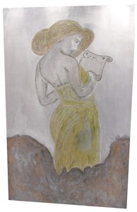Tableau en zinc d'art "femme au parchemin" 