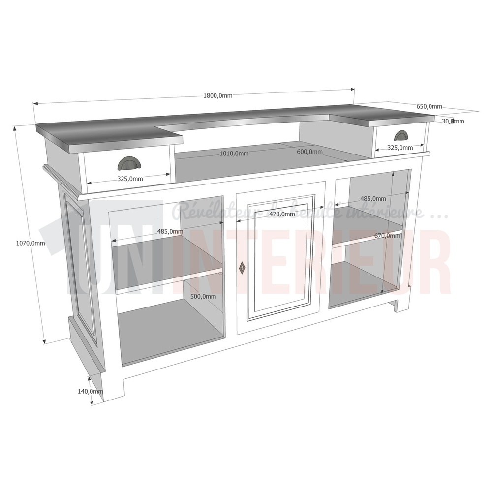 Meuble bar pin 180cm - Pin & zinc