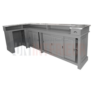 Comptoir de bar d'angle de 300cm x 140cm avec espace frigo en pin massif, retour à gauche - Chester