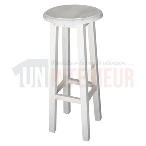 Tabouret de bar en pin massif assise ronde et sans dossier - Chester