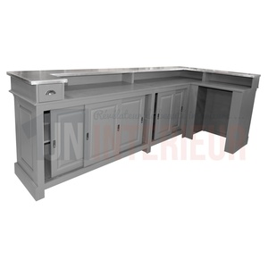 Comptoir de bar d'angle de 300cm x 140cm avec espace frigo en pin massif, retour à droite - Chester