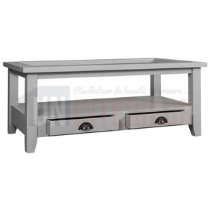 Table basse en pin massif plateau verre - Glossy